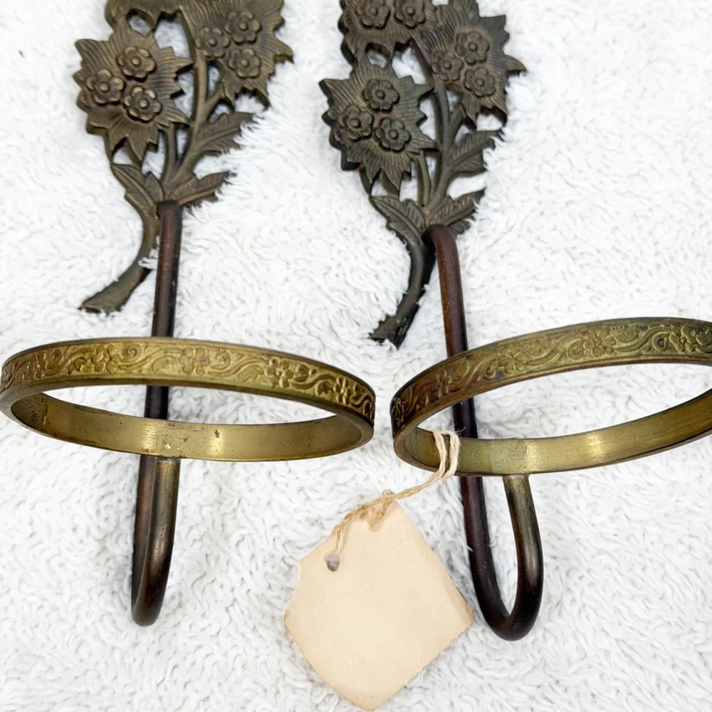 Vintage Set of Brass Sconces Art Nouveau Floral Candle Vase Votive Holders 9.75
